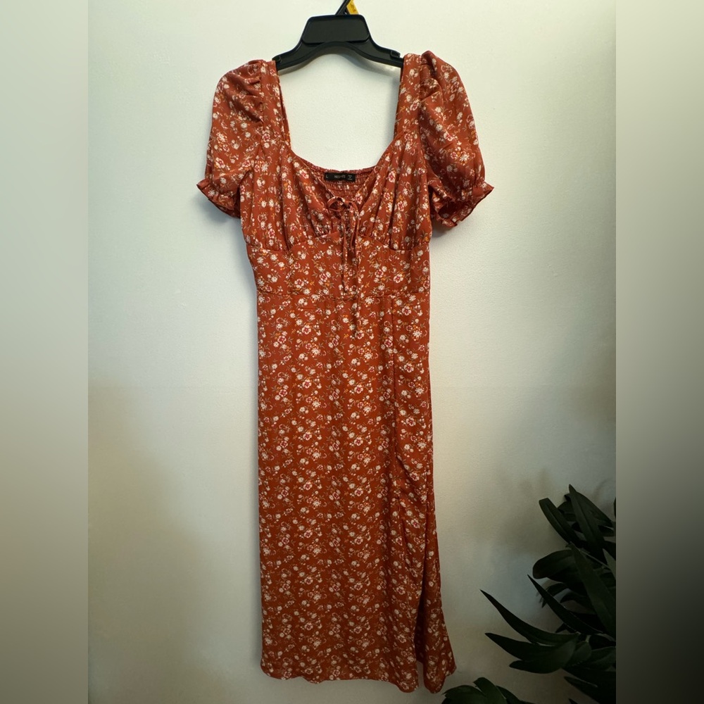 Burnt orange floral dress